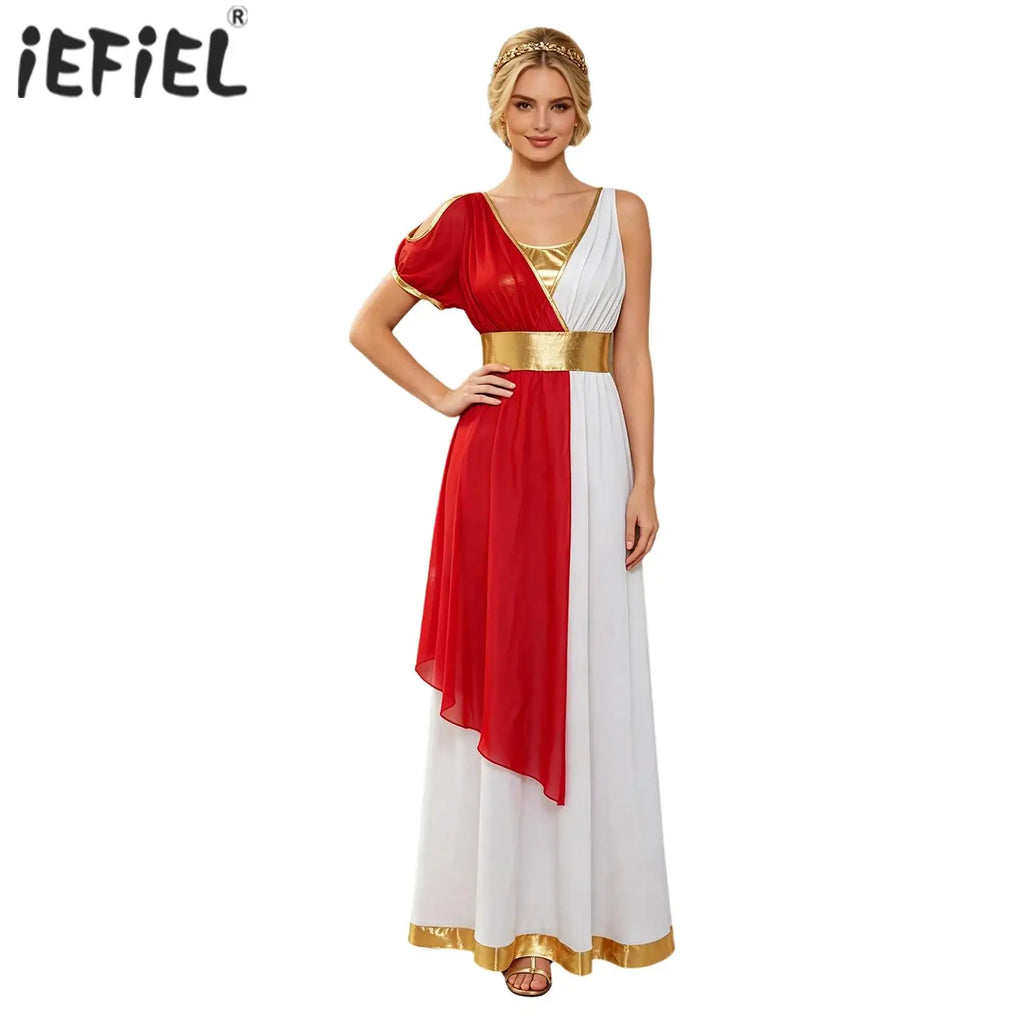 Women Ancient Greek Worship Prayer Tunic Dress Mythology Cosplay Outfit Cold Shoulder Short Sleeve Toga Dress Myths Clothes