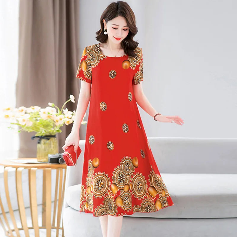 New Summer Home Clothing For Middle-aged Mothers Short Sleeve Sleepwear Dress Cotton Rayon Long Nightdress Women Nightgowns 5XL