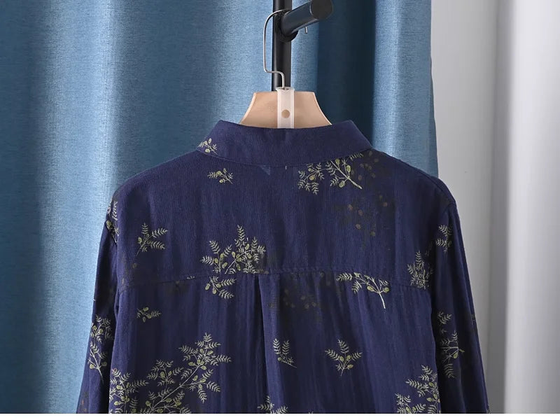 Middle Aged Women Clothing 100% Cotton Yarn Printed Shirts Long Sleeve Blouses for Women Spring Vintage Clothing