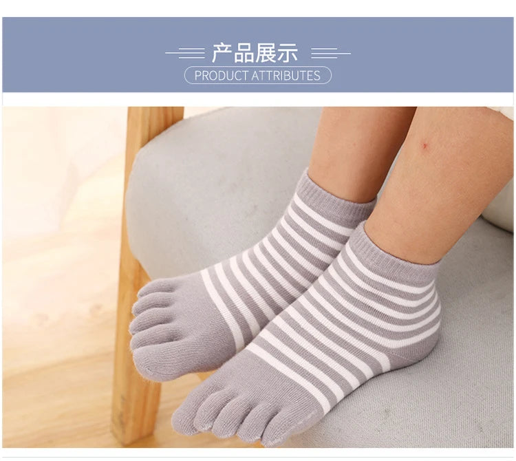 5 Pairs Children Kids Socks Thin Striped Cotton Five Finger for 4-12Y Boys Girls Casual Sports Breathable Five-toe Clothes Stuff