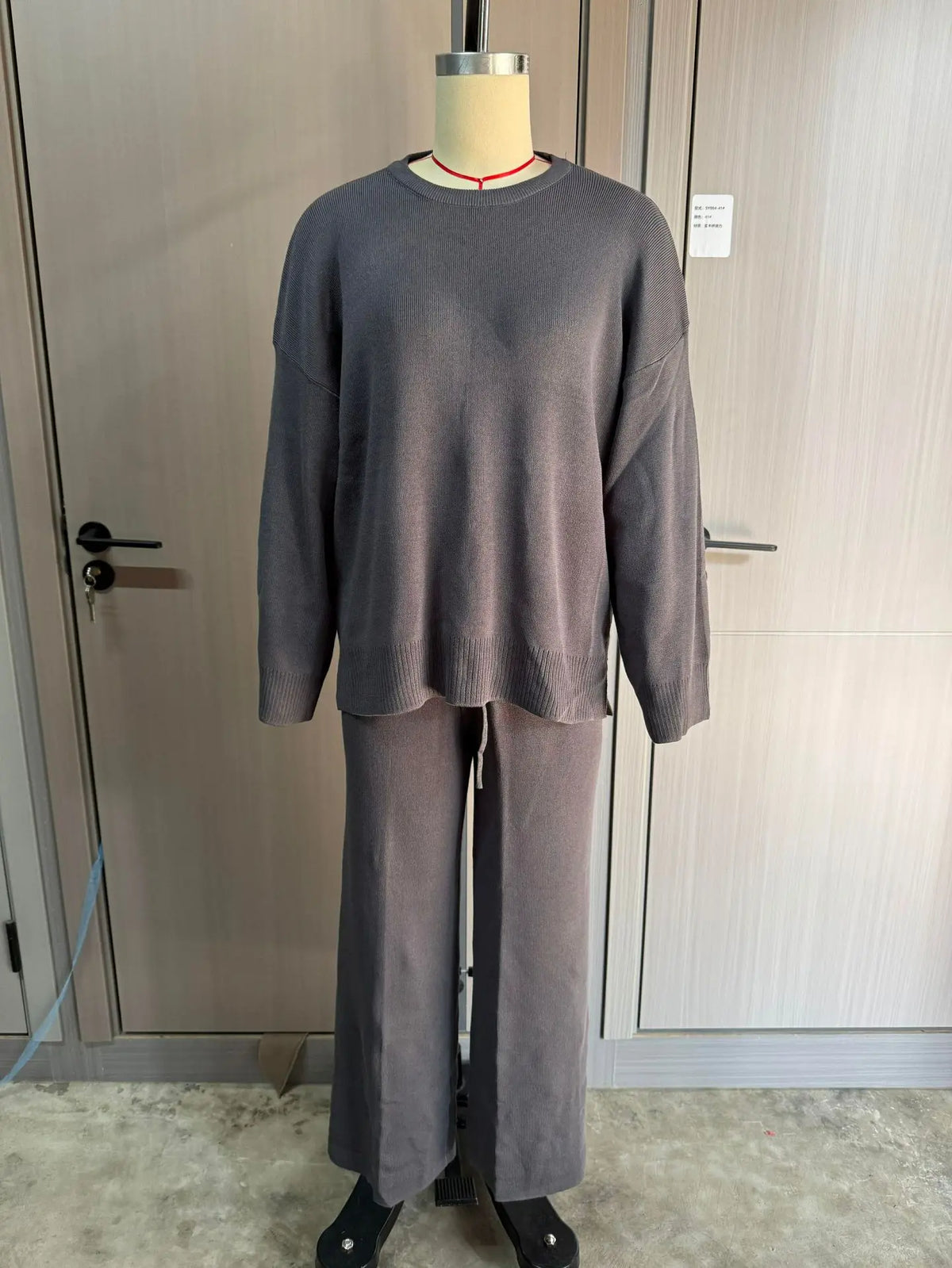 Women's Clothing 2025 Autumn New Solid Color Round Neck Fashion Casual Wide Leg Pants Sweater Suit Female