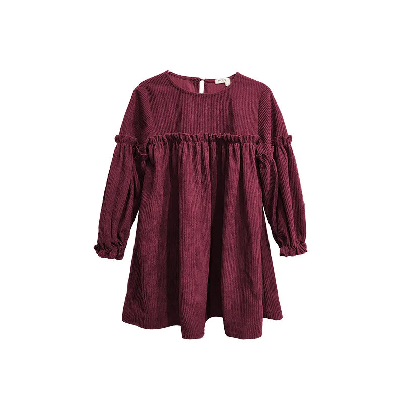 Children Clothing 2025 Autumn and Winter New Corduroy Long Sleeved Girls Baby Round Neck Lace Sleeves Cute Dress