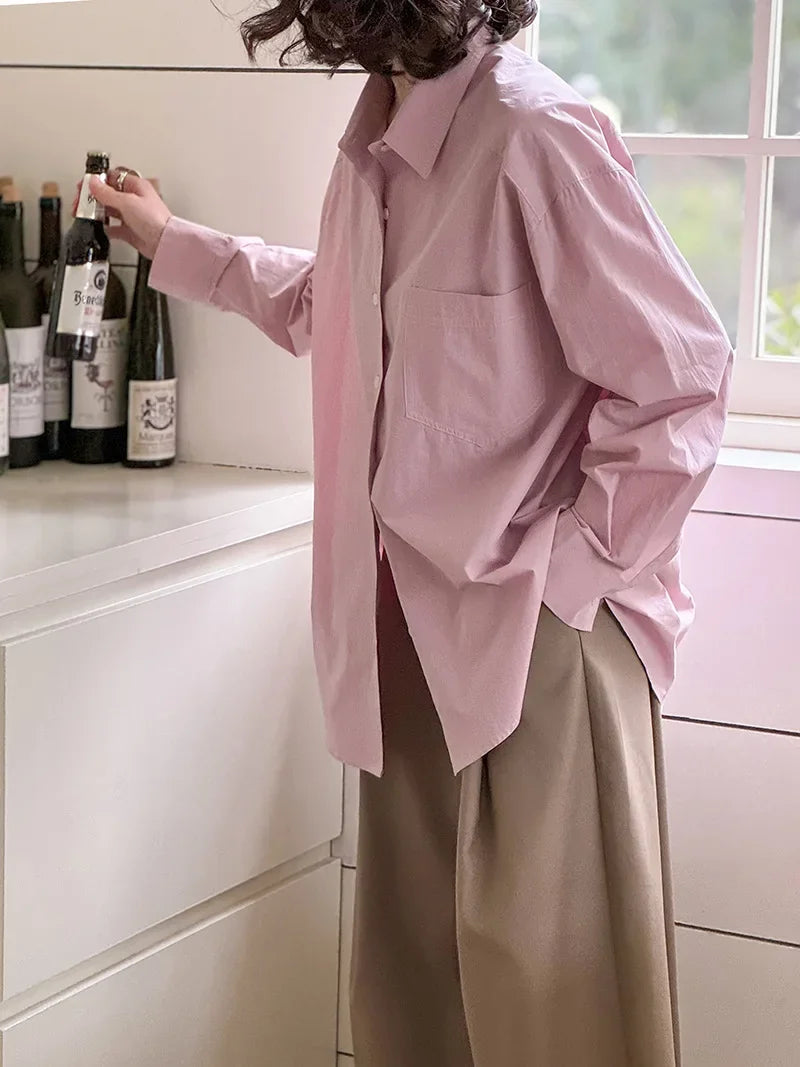 2026 Womens Tops And Blouses Fashion Pink White Shirts Blusas Roupa Women Spring Long Sleeve 100% Cotton Blouses Top Feminina