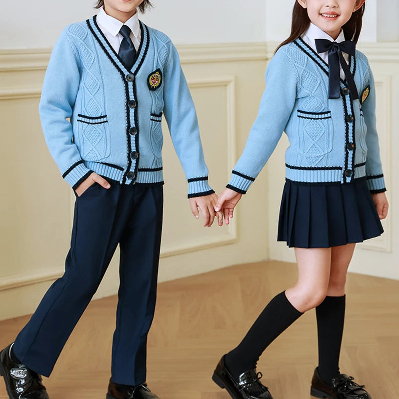 Children Kindergarten School Uniforms Spring Girls Pleated Skirts JK Suit Boy Coat+shirt+skirt+necktie+badge Performance Costume