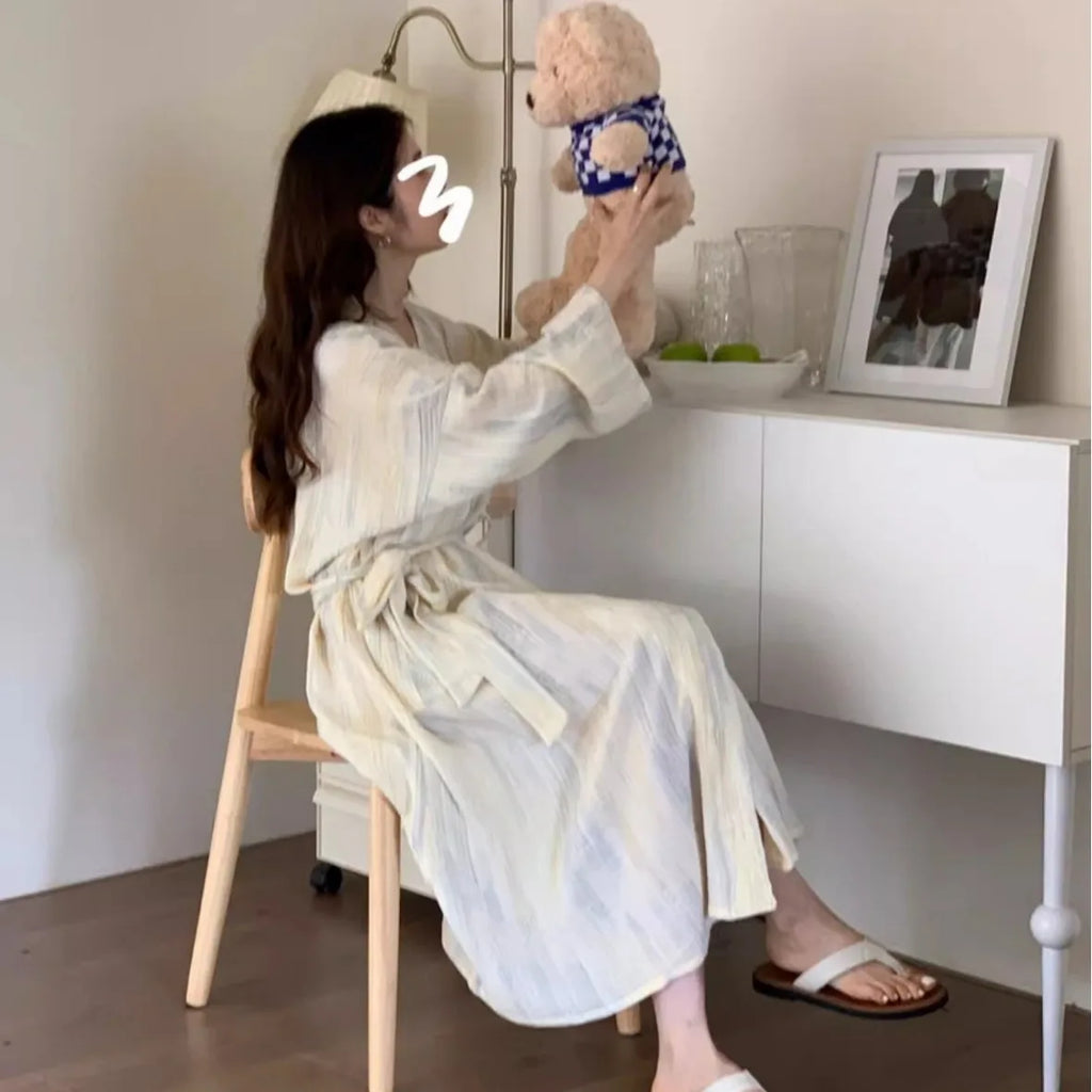 New Women Long Bathrobe Breathable Casual Wear Spring Autumn Loose Pajamas Girls Ladies Teen Casual LoungeWear Woman Nightdress
