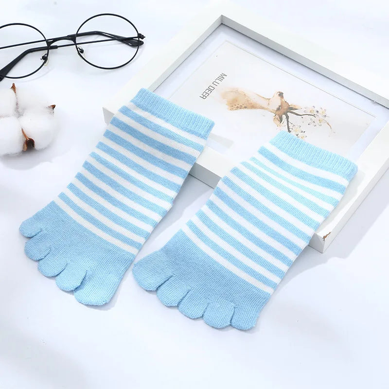 5 Pairs Children Kids Socks Thin Striped Cotton Five Finger for 4-12Y Boys Girls Casual Sports Breathable Five-toe Clothes Stuff
