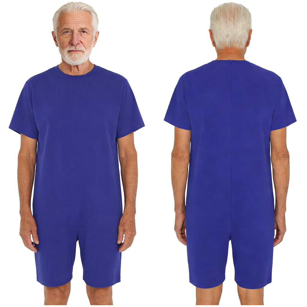 Men Women Elderly Alzheimer Autism Special Needs Adaptive Clothing Anti-Strip Back Zipper Bodysuit Homewear Sleepwear Daily Wear