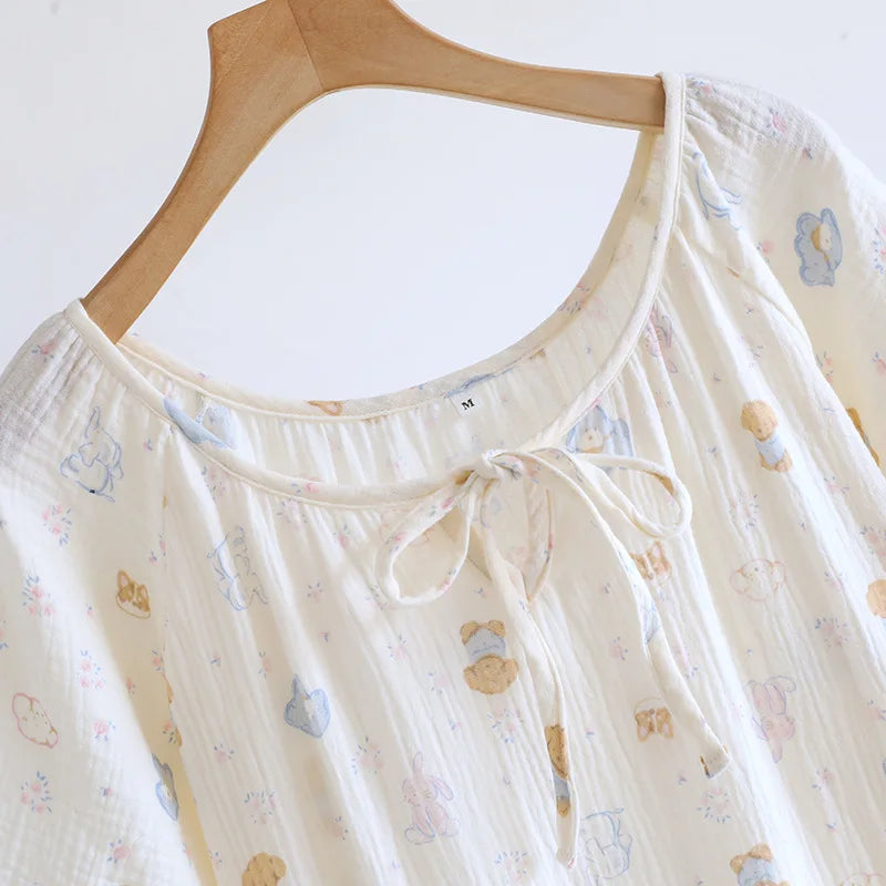 Ladies' Cotton Cloth Sleeping Dresses for Spring and Summer Newest Loose Home Clothes Cute Sweet Women Nightwear Clothes