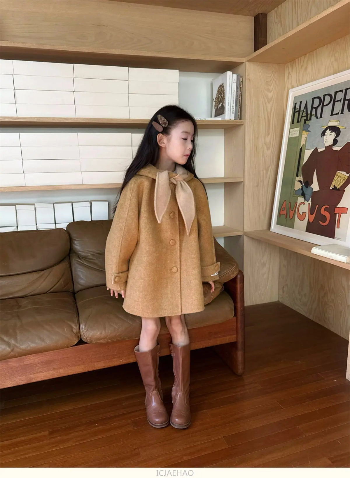 Teen Girl Clothes 2025 Children Wool Double Faced Girls Coat Clothes Kids Herringbone Outerwear Costumes Hooded Cape Handmade