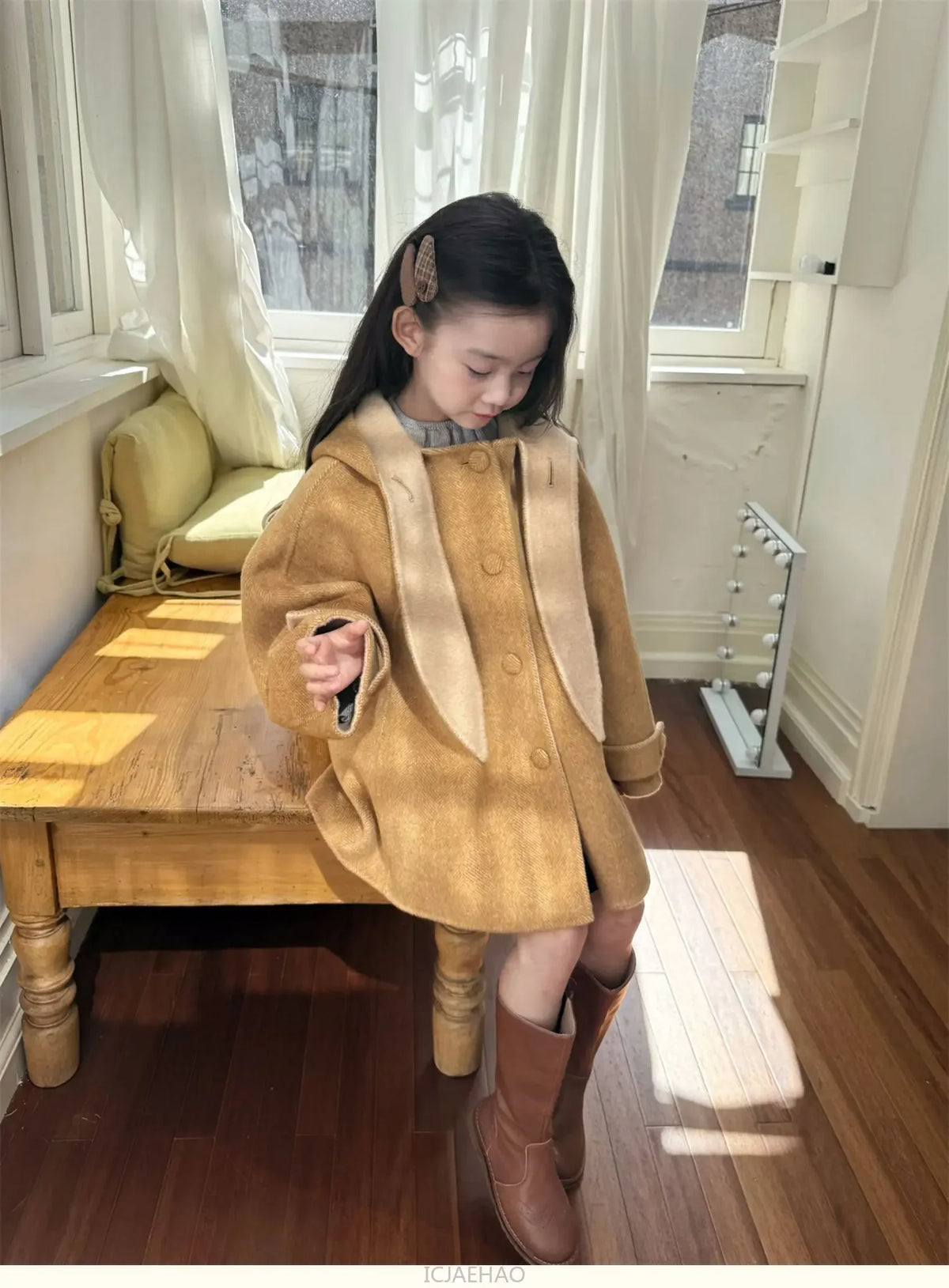 Teen Girl Clothes 2025 Children Wool Double Faced Girls Coat Clothes Kids Herringbone Outerwear Costumes Hooded Cape Handmade