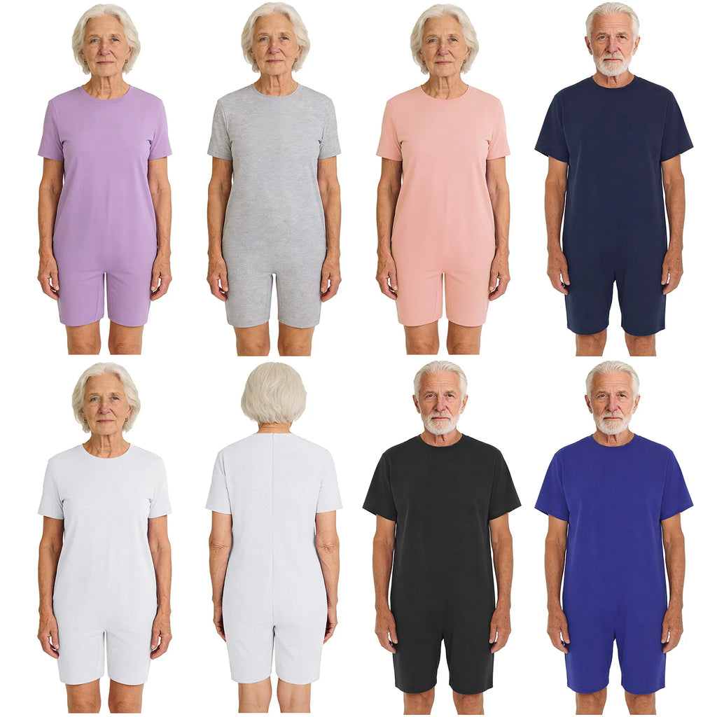 Men Women Elderly Alzheimer Autism Special Needs Adaptive Clothing Anti-Strip Back Zipper Bodysuit Homewear Sleepwear Daily Wear