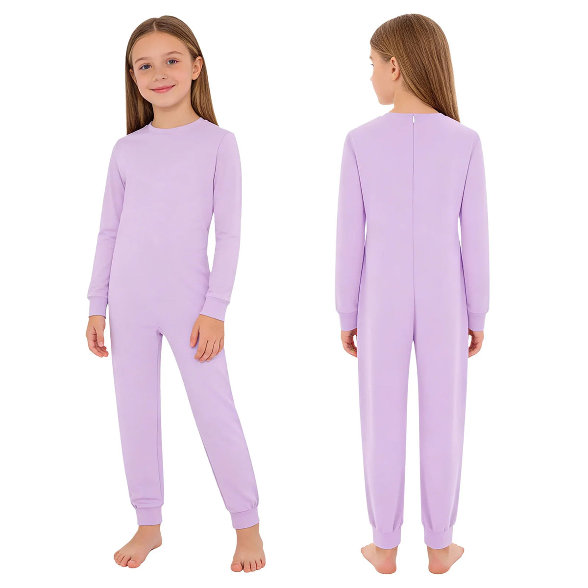 Kids Boys Girls Special Needs Adaptive Clothing Solid Color Round Neck Long Sleeve Jumpsuit Casual Basic Back Zipper Rompers