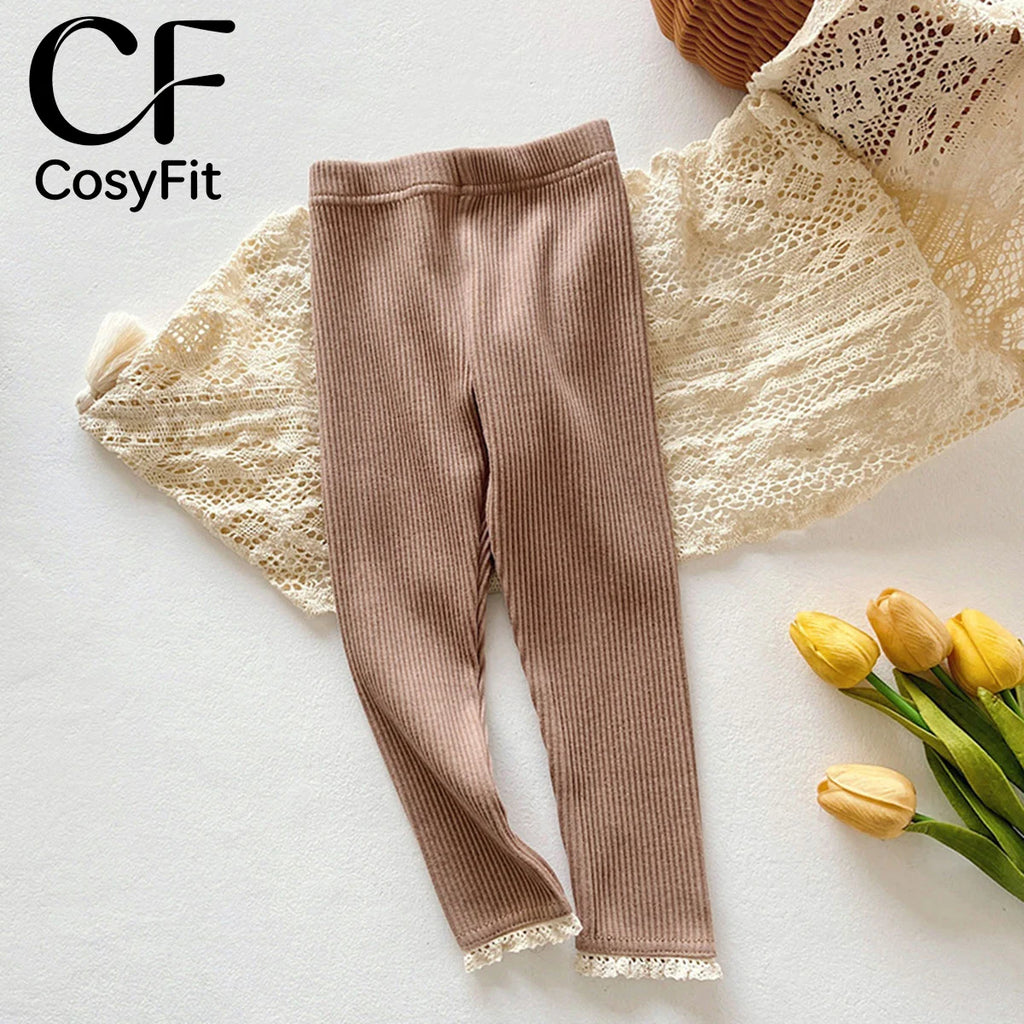 Autumn New Baby Ribbed Lace Leggings Girl Toddler Casual Cotton Trouser Boy Infant Solid Kintted Pants Kid Bottoming Pants
