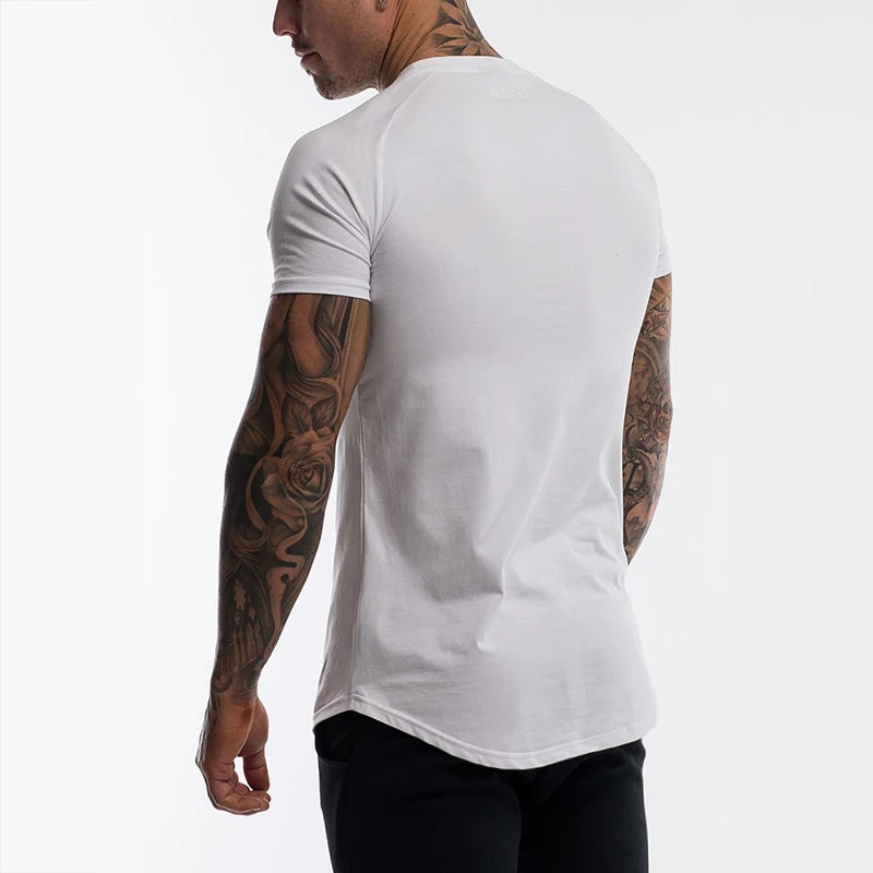 Plain Clothing Fashion T Shirt Men Cotton Breathable Fitness Mens Short Sleeve T-shirt Gym Tshirt Summer Tight Tee Shirt Homme