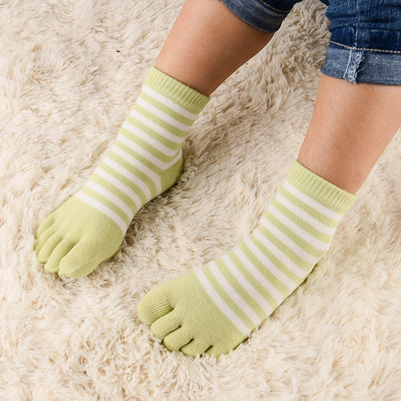 5 Pairs Children Kids Socks Thin Striped Cotton Five Finger for 4-12Y Boys Girls Casual Sports Breathable Five-toe Clothes Stuff