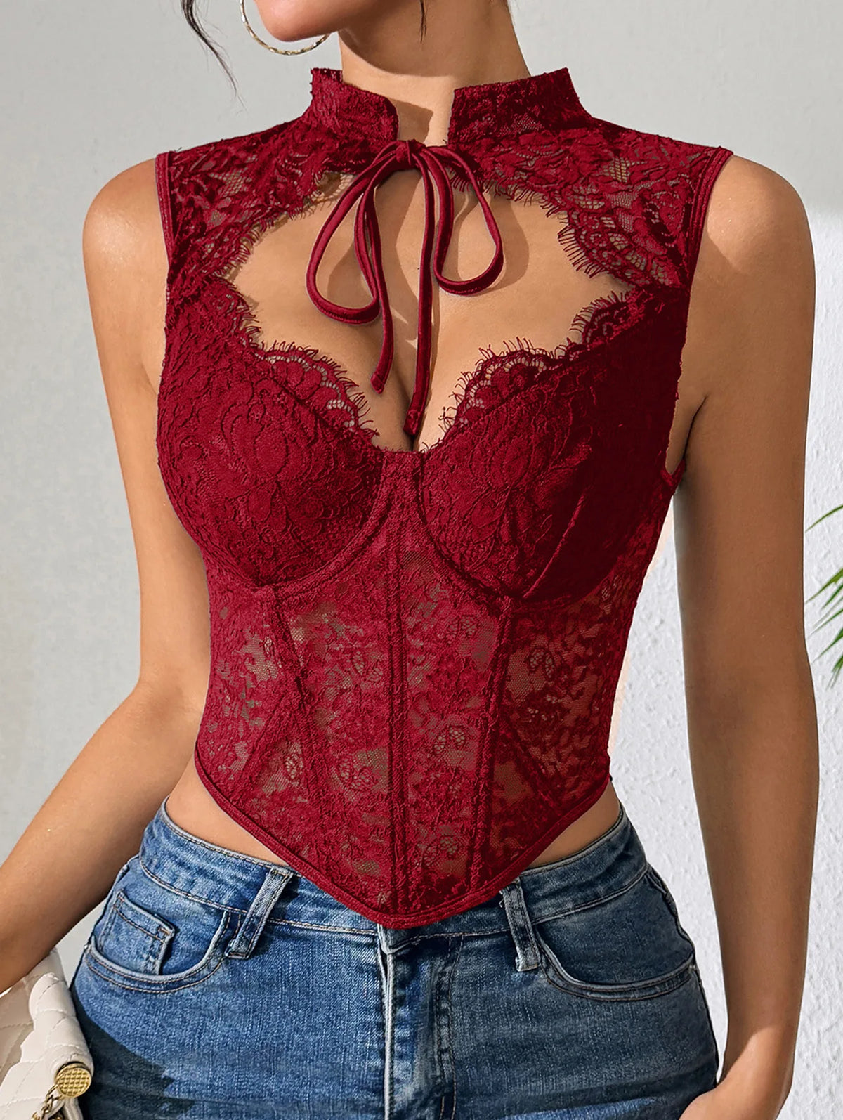 Women Sexy Lace Top See Through Corset Tank Elegant Ladies Sheer Camis Push Up Off Shoulder Vest Outfit