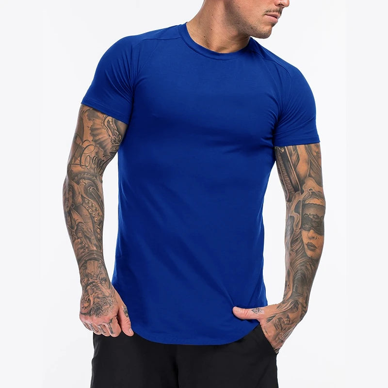 Plain Clothing Fashion T Shirt Men Cotton Breathable Fitness Mens Short Sleeve T-shirt Gym Tshirt Summer Tight Tee Shirt Homme
