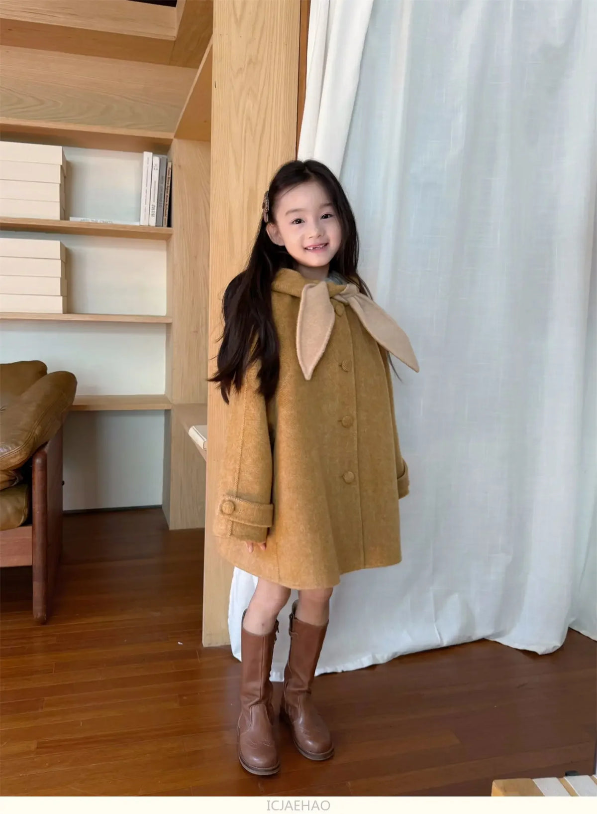 Teen Girl Clothes 2025 Children Wool Double Faced Girls Coat Clothes Kids Herringbone Outerwear Costumes Hooded Cape Handmade