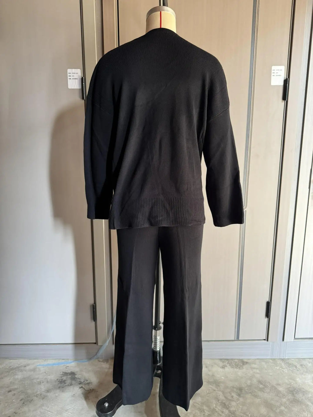 Women's Clothing 2025 Autumn New Solid Color Round Neck Fashion Casual Wide Leg Pants Sweater Suit Female