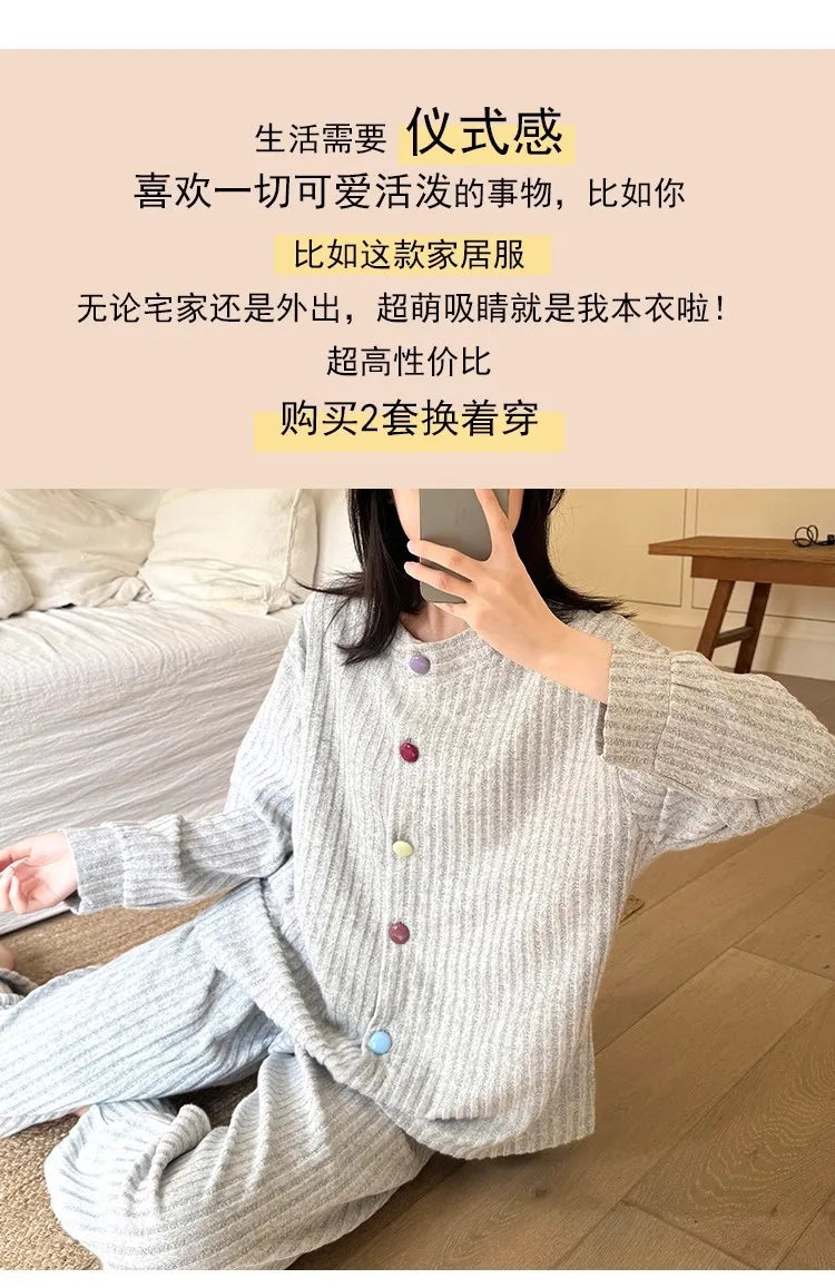 Pajamas for women in autumn and winter, thickened cashmere warm suits, German velvet home clothes, can be worn outside in winter