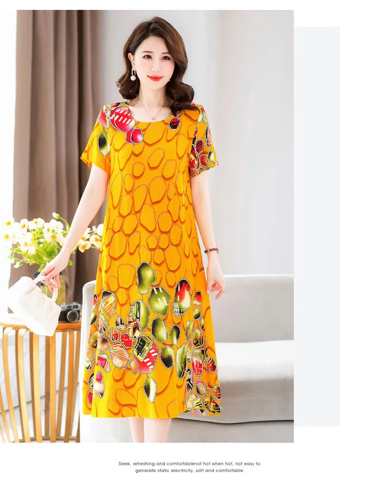 New Summer Home Clothing For Middle-aged Mothers Short Sleeve Sleepwear Dress Cotton Rayon Long Nightdress Women Nightgowns 5XL