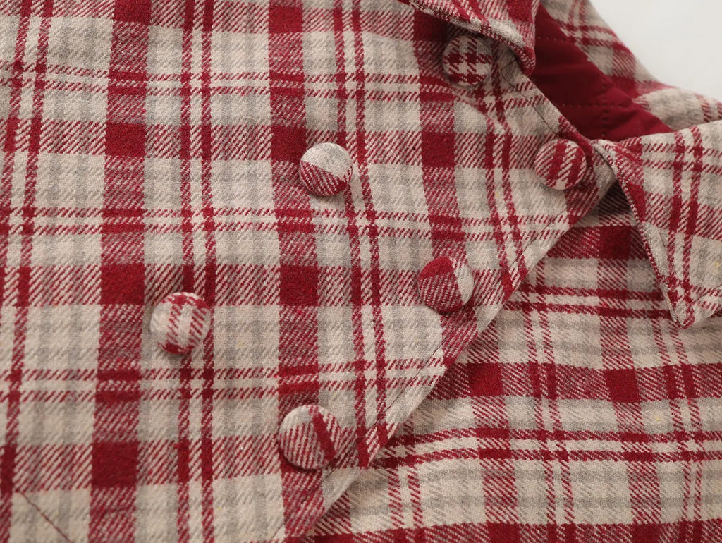 Fashion Children's Clothing Sets 2025 Autumn and Winter New Red Plaid Woolen Suit Girls' Thick Cloak Jacket+ Pleated Skirt
