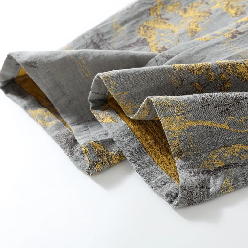 Men's Roomwear Cotton Kimono Pajamas Robes for Spring Jacquard Printed Home Clothing Medium Length Oversized Breathable Bathrobe