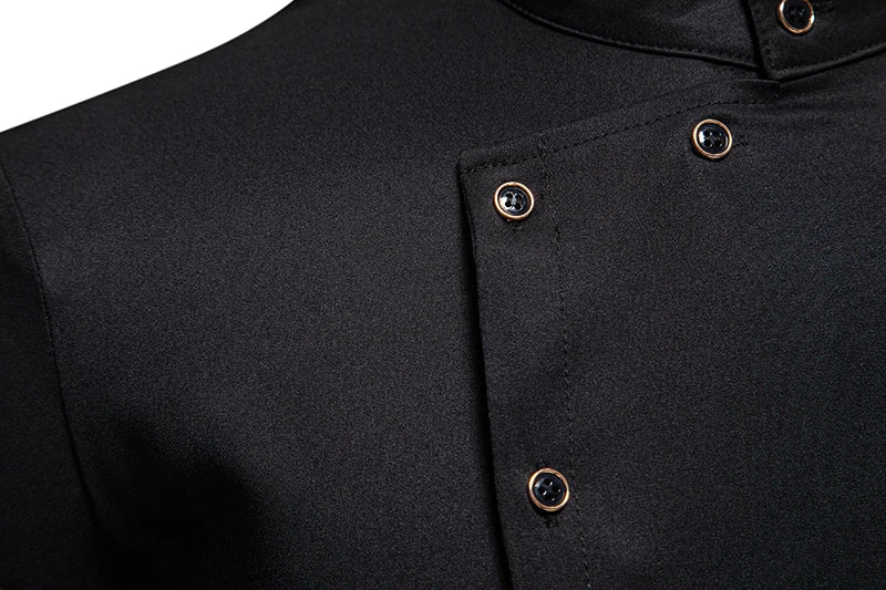 Mens Dress Shirts Vintage Personality Irregular Crop Long Sleeve Business Stand Collar Shirt Men Camisas Streetwear Blusas Tops