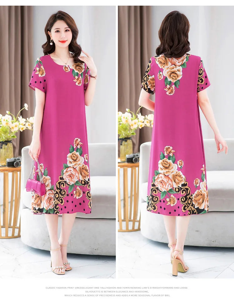 New Summer Home Clothing For Middle-aged Mothers Short Sleeve Sleepwear Dress Cotton Rayon Long Nightdress Women Nightgowns 5XL