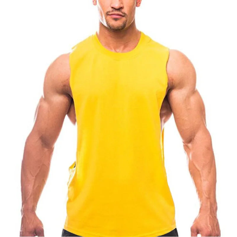 Mens Running Vests Cotton Side Cut Off Sleeveless T-Shirt Summer Sportswear Gym Tank Tops Bodybuilding Fitness Clothing