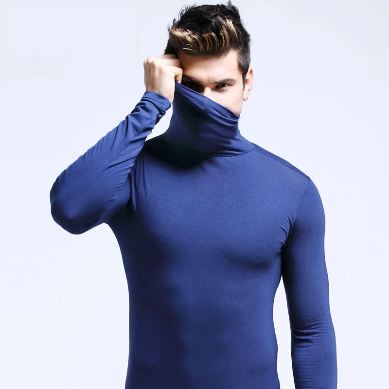 Men's Autumn and Winter Clothing, Warm High Neck T-Shirt, Slim Fit, Fashionable, High Stretch Long Sleeved Casual Breathable Pul