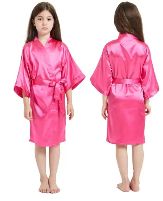 Pink Bathrobes for Girls Nightwear Satin Silk Kids Robes Summer Girl Nightgown Sleepwear Children Kimono Wedding Spa Party Dress