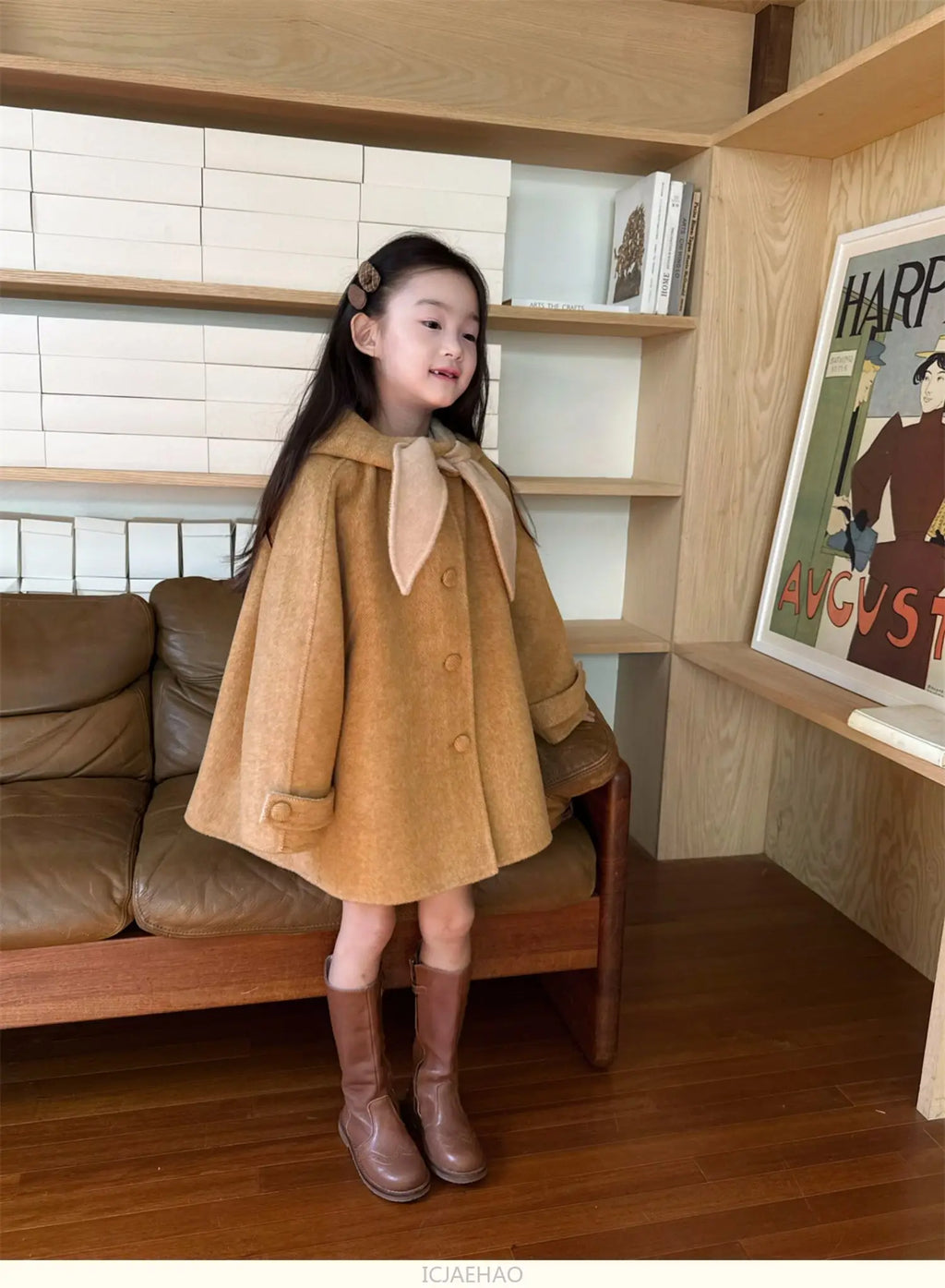 Teen Girl Clothes 2025 Children Wool Double Faced Girls Coat Clothes Kids Herringbone Outerwear Costumes Hooded Cape Handmade