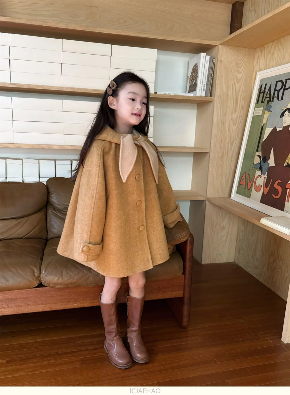 Teen Girl Clothes 2025 Children Wool Double Faced Girls Coat Clothes Kids Herringbone Outerwear Costumes Hooded Cape Handmade