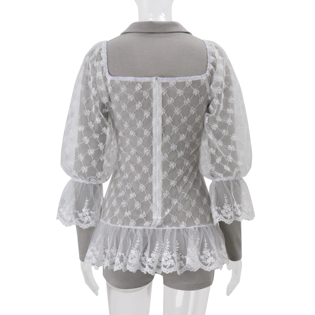 Women's Clothing 2026 Spring New Fashion French Lace See-through Hook-up Dress with Jumpsuit