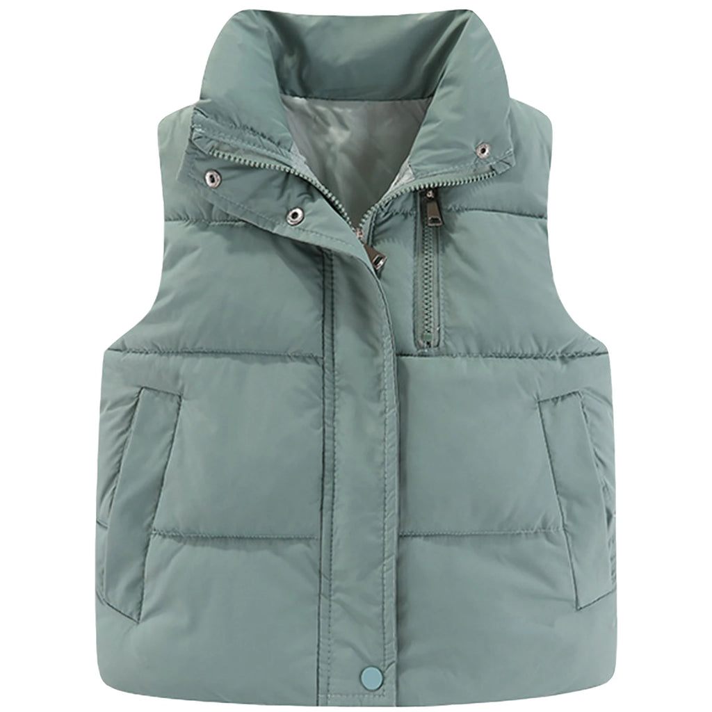 Children's Down Cotton Jacket,Girls Winter Vest,Warm Sleeveless Fleece Boys Waistcoat,Stand Collar Toddlers Quilted Coat
