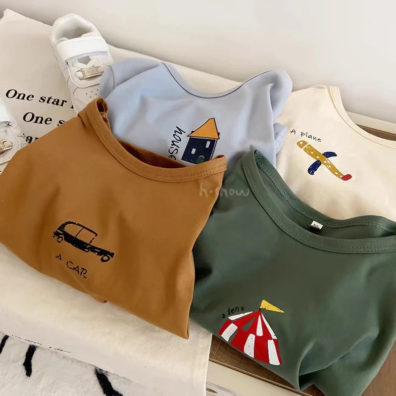 1-6 Age Children's Clothes Tops Tees Long Sleeved Popular Design Crewneck Pullover Blouse Boy Autumn Clothing Bottoming Shirts
