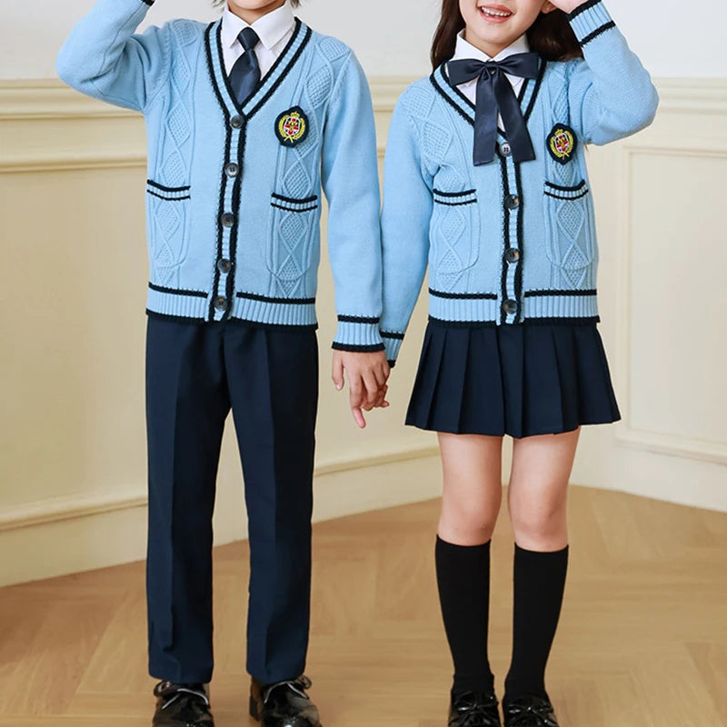 Children Kindergarten School Uniforms Spring Girls Pleated Skirts JK Suit Boy Coat+shirt+skirt+necktie+badge Performance Costume