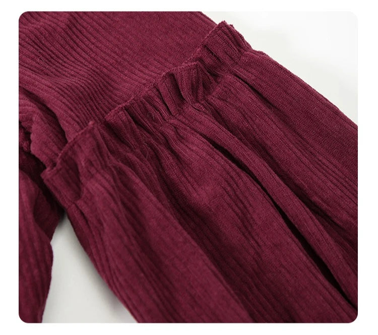 Children Clothing 2025 Autumn and Winter New Corduroy Long Sleeved Girls Baby Round Neck Lace Sleeves Cute Dress
