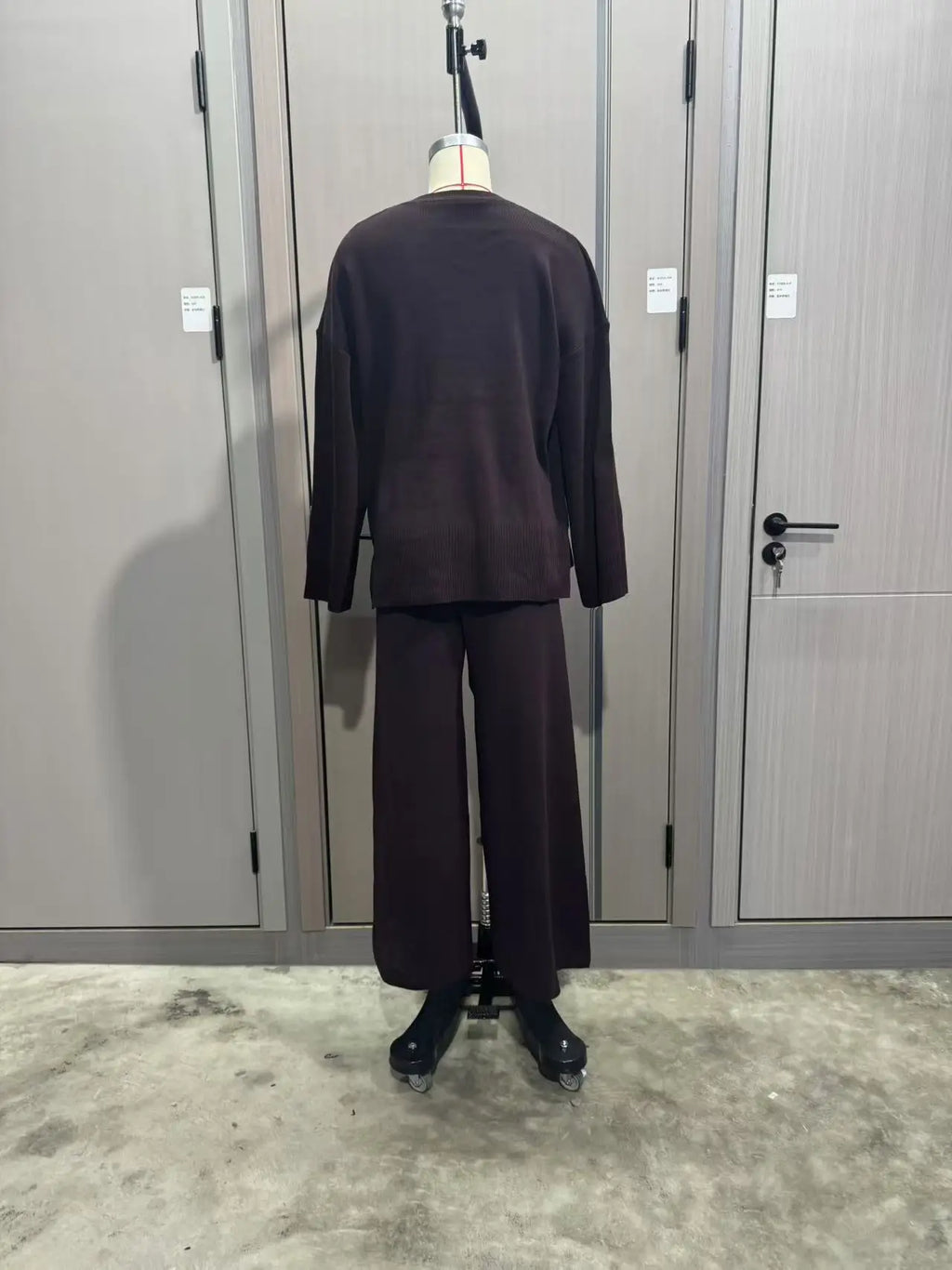 Women's Clothing 2025 Autumn New Solid Color Round Neck Fashion Casual Wide Leg Pants Sweater Suit Female