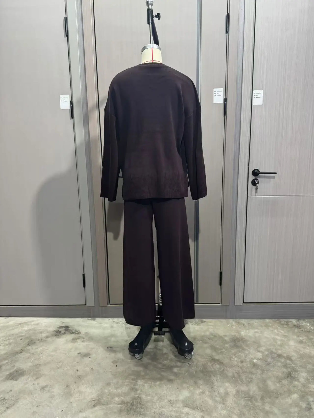 Women's Clothing 2025 Autumn New Solid Color Round Neck Fashion Casual Wide Leg Pants Sweater Suit Female