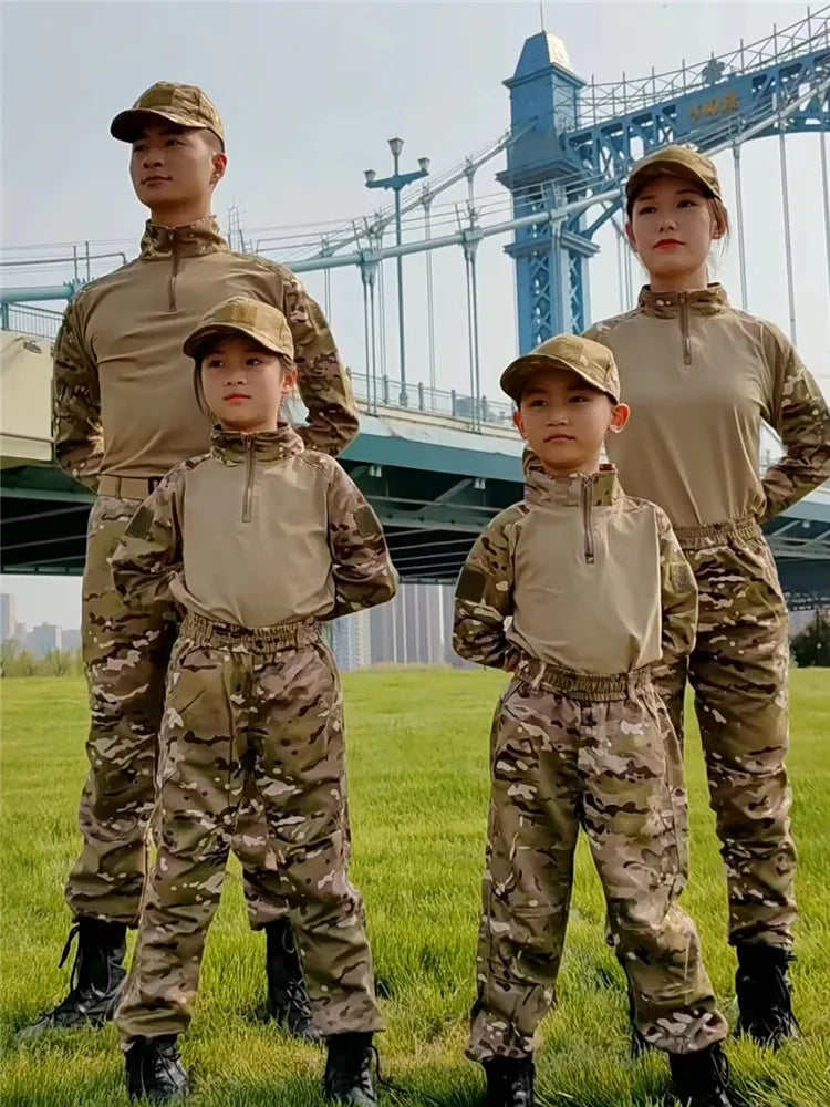 Children Boys  Tactical  Uniform Hunting Clothing Sets Airsoft Camouflage Suits Hiking Training Outdoor Parent-child