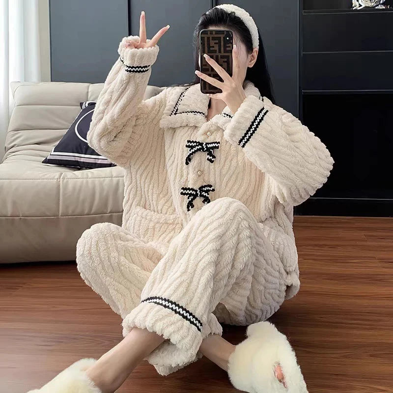 2Pcs/set women's pajamas autumn and winter students home wear padded and thickened warm princess clothes women's clothing