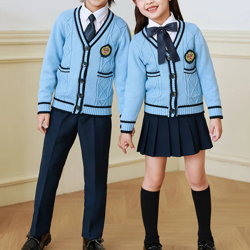 Children Kindergarten School Uniforms Spring Girls Pleated Skirts JK Suit Boy Coat+shirt+skirt+necktie+badge Performance Costume