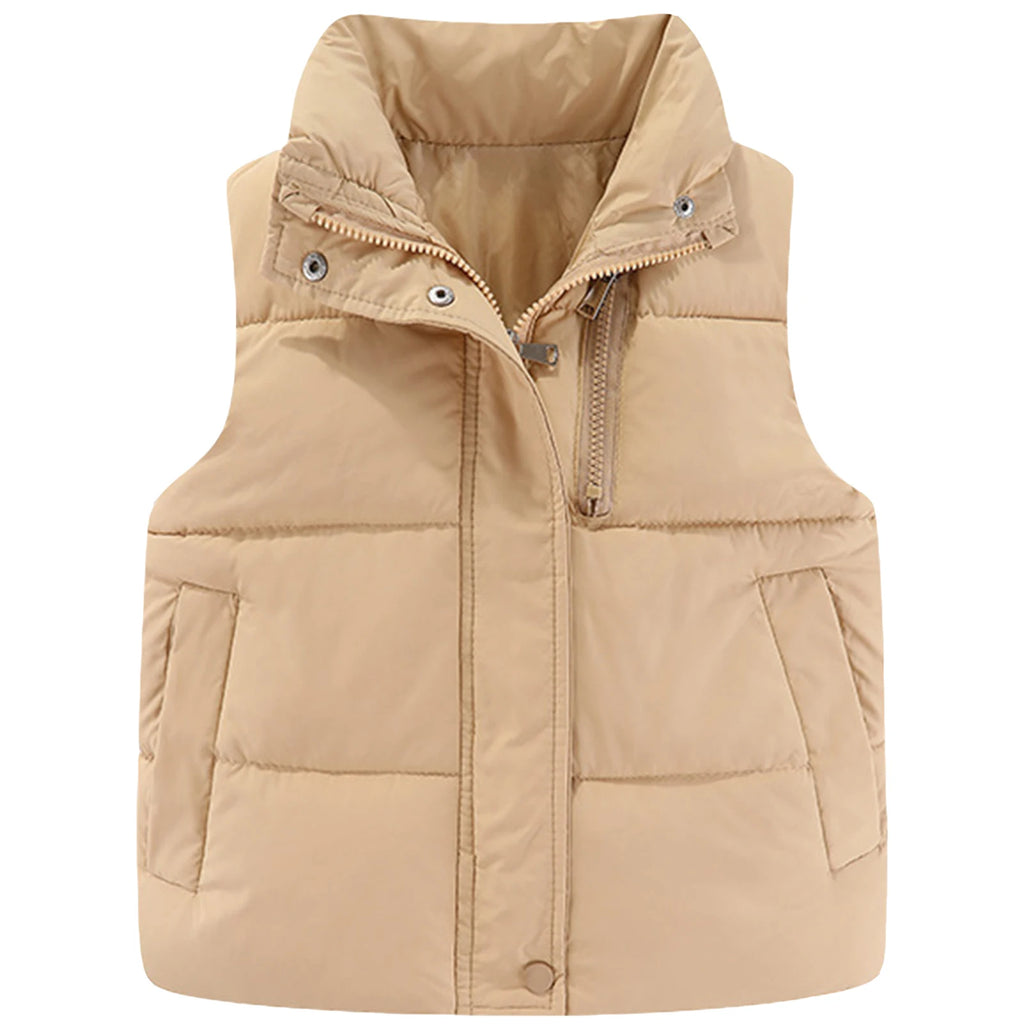 Children's Down Cotton Jacket,Girls Winter Vest,Warm Sleeveless Fleece Boys Waistcoat,Stand Collar Toddlers Quilted Coat