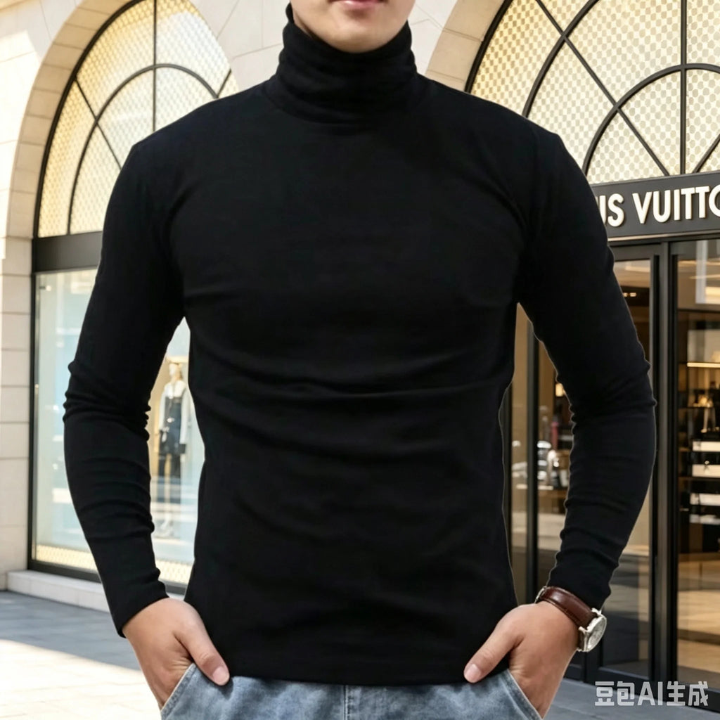 Men's Autumn and Winter Clothing, Warm High Neck T-Shirt, Slim Fit, Fashionable, High Stretch Long Sleeved Casual Breathable Pul