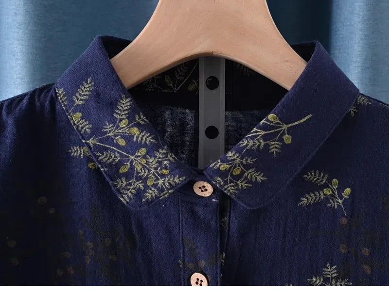 Middle Aged Women Clothing 100% Cotton Yarn Printed Shirts Long Sleeve Blouses for Women Spring Vintage Clothing