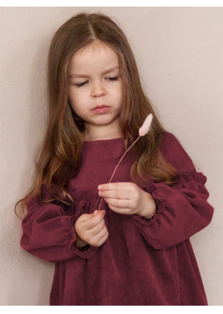 Children Clothing 2025 Autumn and Winter New Corduroy Long Sleeved Girls Baby Round Neck Lace Sleeves Cute Dress