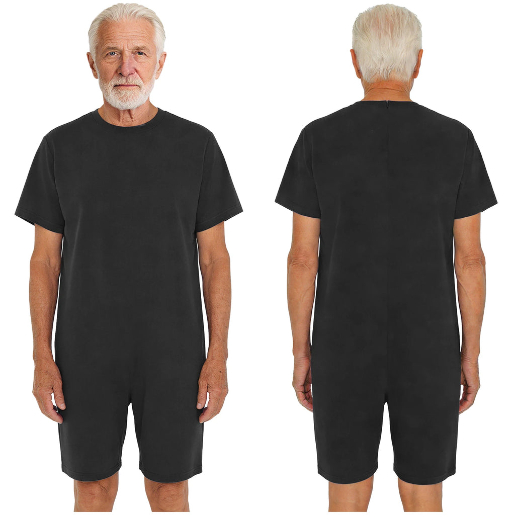 Men Women Elderly Alzheimer Autism Special Needs Adaptive Clothing Anti-Strip Back Zipper Bodysuit Homewear Sleepwear Daily Wear