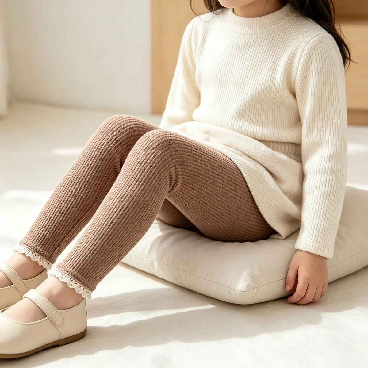 Autumn New Baby Ribbed Lace Leggings Girl Toddler Casual Cotton Trouser Boy Infant Solid Kintted Pants Kid Bottoming Pants